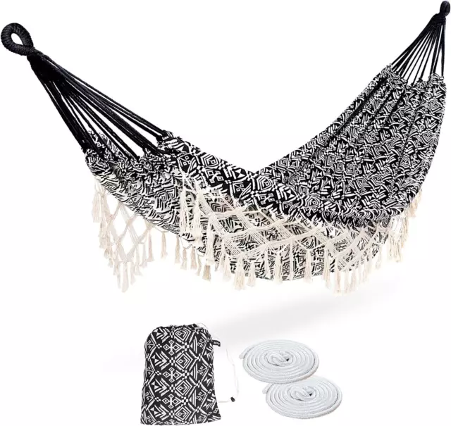 ROOITY Portable Hammock with Tassel,2 Person,Brazilian Tree Black-white