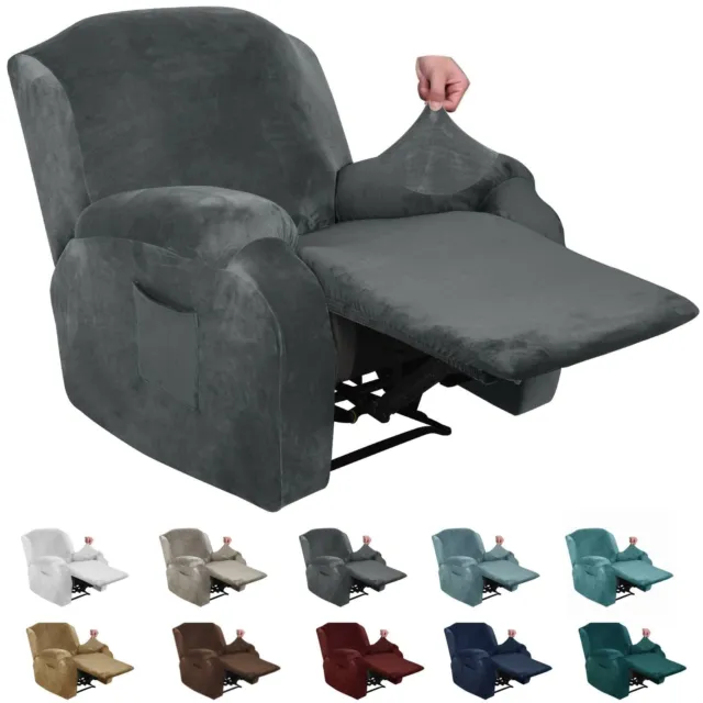 Cubierta reclinable de terciopelo MAXIJIN 4 piezas elástica de felpa reclinable suave, gris