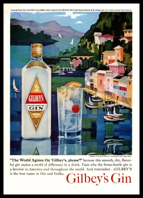 1962 Gilbey's Gin Portofino Italy On The Italian Riviera Arthur Taylor Print Ad