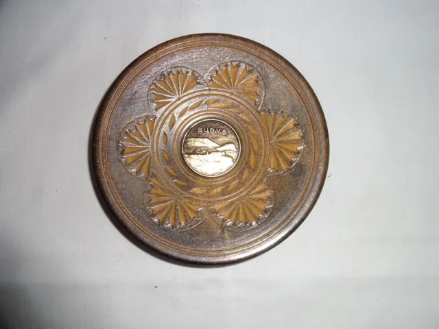Vintage Hand Carved Wooden Plate Wall Hanging BUDVA Diameter 12 cm