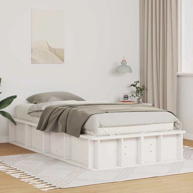 BED FRAME LIFT-UP White Pine Wood Storage 90x190 cm Single Platform ...