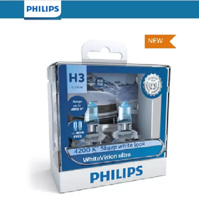 Philips H3 White Vision Ultra Light Globes +T10 12v 55w 4200K Whitest Road Legal