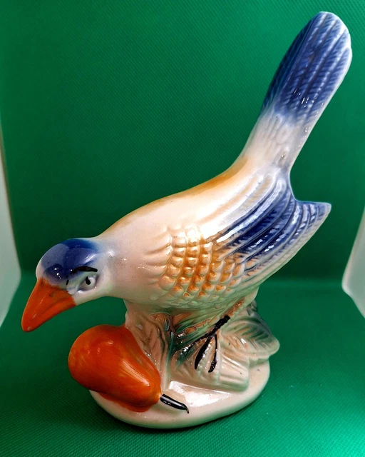 Vintage Lusterware Ceramic Bird Fruit Orange Blue  Figurine Made In Brazil