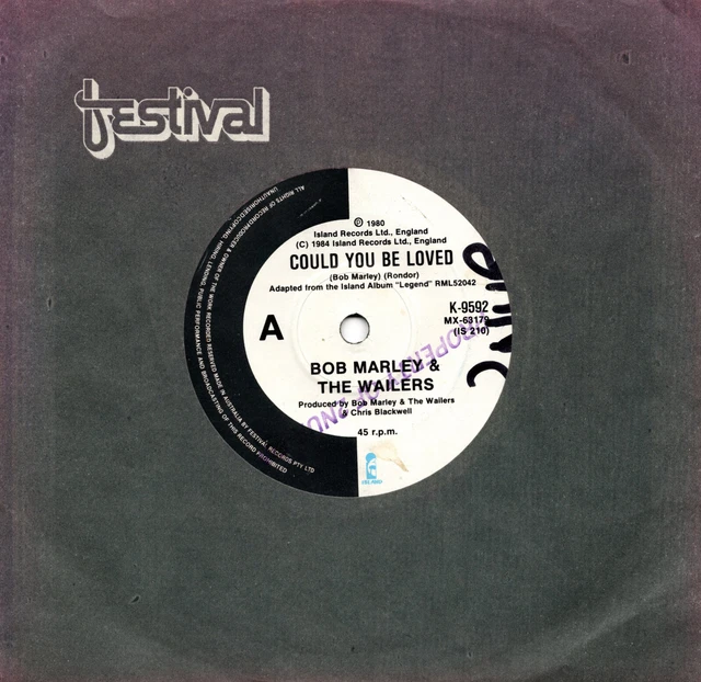 Bob Marley And The Wailers COULD YOU BE LOVED Australian ISLAND RARE 7" SINGLE