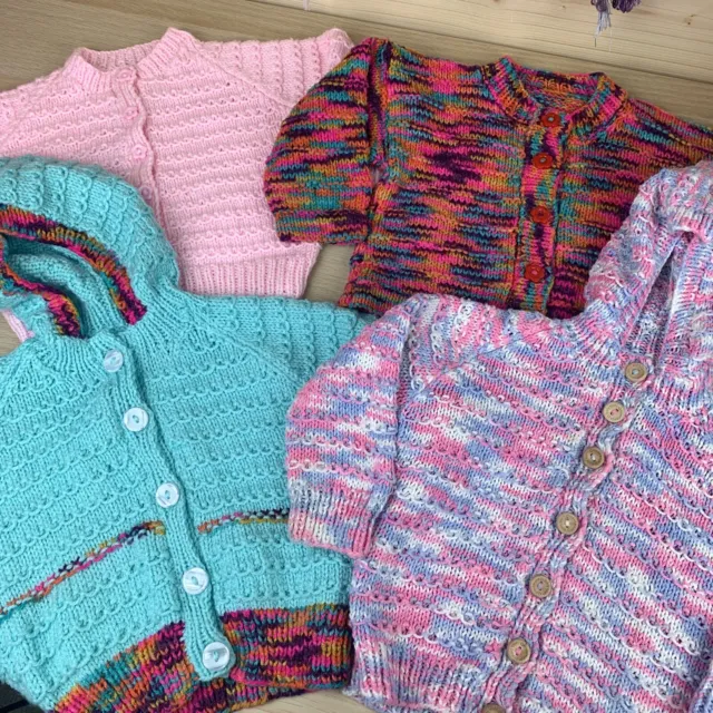 Baby Girl Cardigan Joblot Bundle Hand Knitted Colourful Bright Handmade 9-12