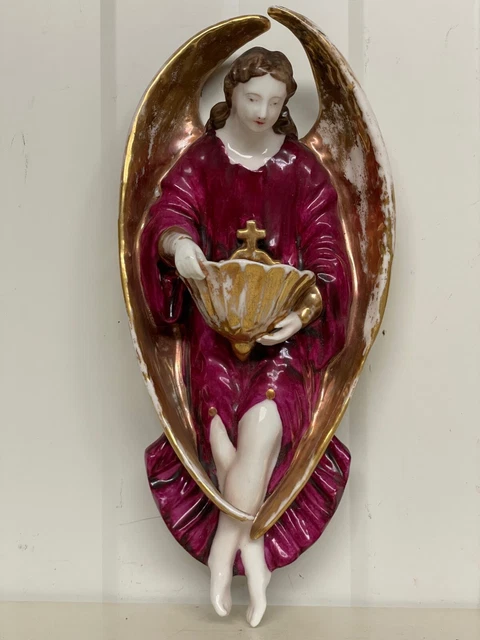 A Stunning  Vieux Paris Porcelain Angel holy water font/benitier 10.826 H