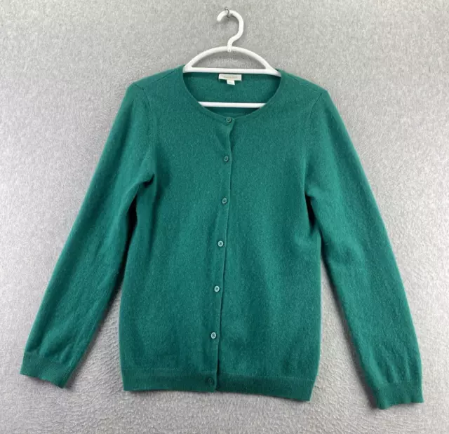 Garnet Hill Cashmere Cardigan Sweater Large Green Button Up Long Sleeve