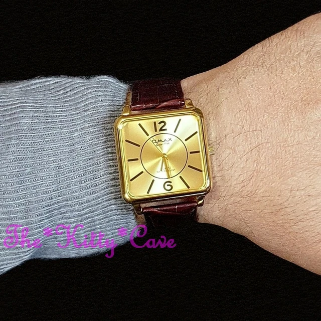 Montre OMAX Classique Unisexe - Boîtier Plaqué Or 36 Mm, Cadran Doré, Mouvement Seiko, Bracelet Cuir Marron - SC7491