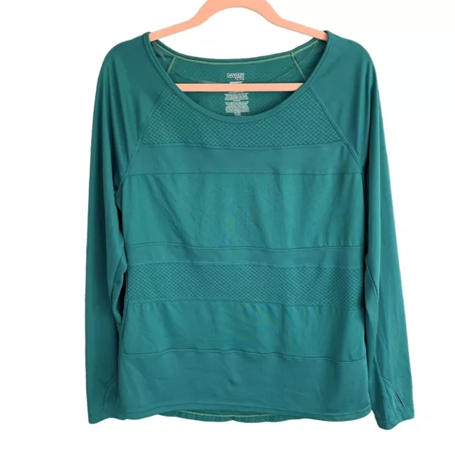 NWOT Danskin Now Large Shirt Womens Green Long Sleeve Round Neck Workout Drimore