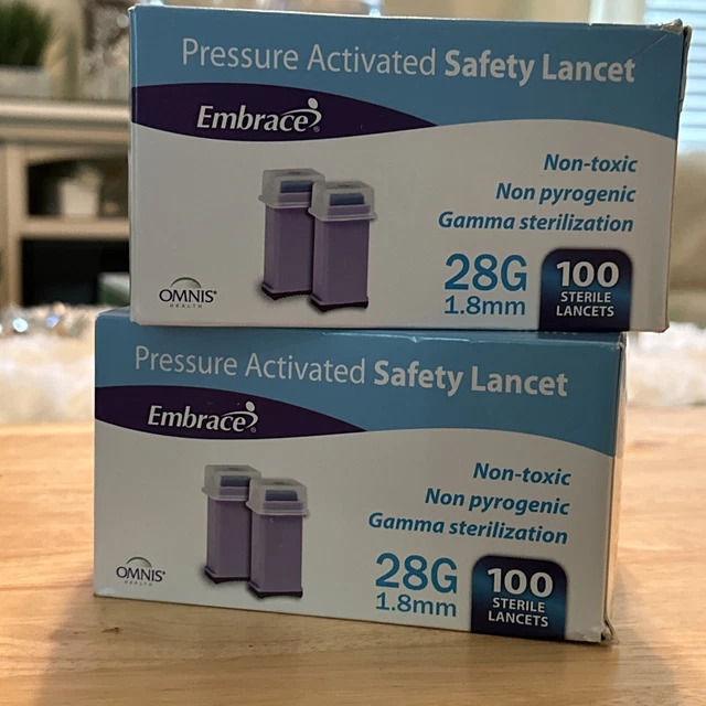 Paquete de 2 abrazaderas lanzas de seguridad activadas por presión 28G x 1,8 mm 200 quilates estériles