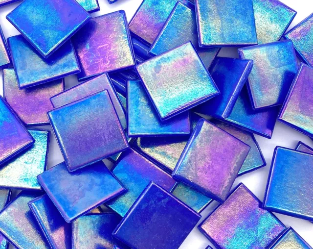 Electric Blue Iridised Mosaic Glass Tiles 2cm