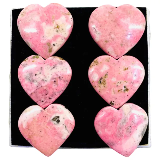 6 Pcs Natural Rhodonite 32-34mm Heart Shape Loose Cabochon Gemstones 343.4 Cts
