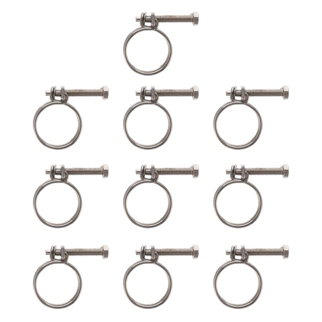 10PCS verstellbare Schlauchklemme Edelstahl-Doppeldraht-Rohrschellenklemme (Silb