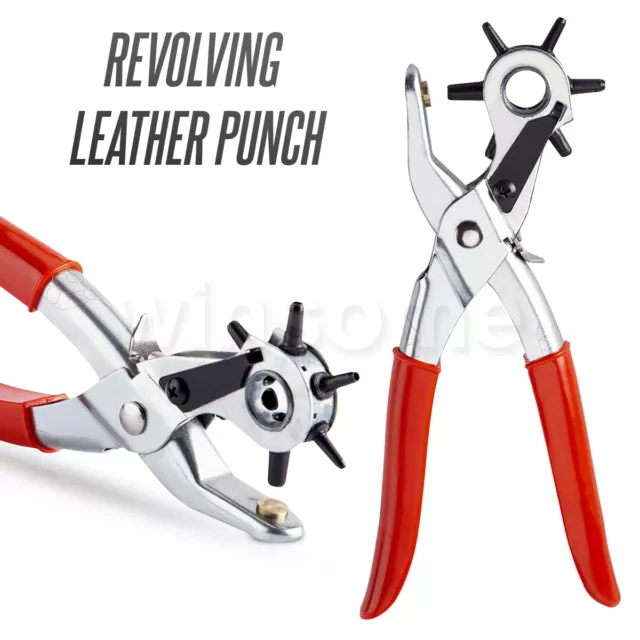 Revolving Leather Punch, Eyelet Plier 6 Sizes Hole Heavy Duty Belt Puncher DIY