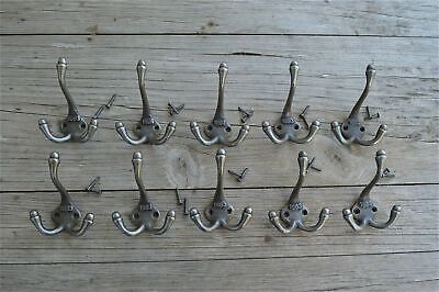 A set of 10 antique style cast iron 1883 coat hooks triple coathook c/w screws