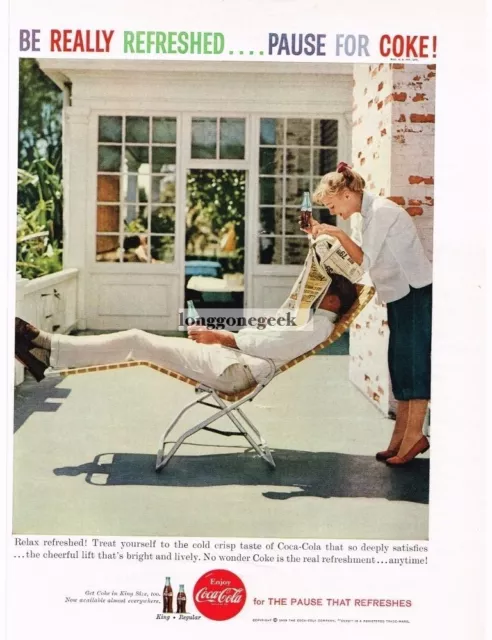 1959 COCA COLA COKE Relaxing On The Porch Patio Vintage Print Ad