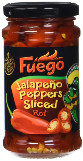 Fuego Jalapeno Peppers Sliced baccelli al pepe rossi inseriti 9x 125g NUOVI MHD 12/25