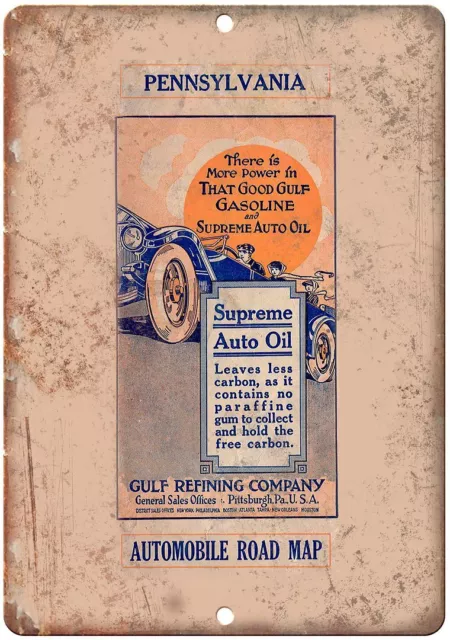 Pennsylvania Supreme Auto Oil Gulf Map Cover Reproduction Metal Sign A126