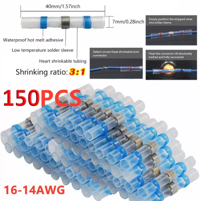 150x Lötverbinder Schrumpfverbinder Stoßverbinder Quetschverbinder Kabelver Set