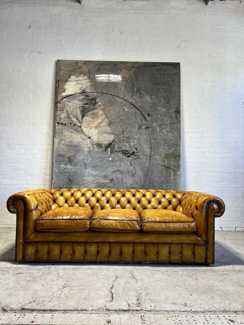 Excellent Vintage MidC Leather Chesterfield 4 Seat Sofa In Original Leathers