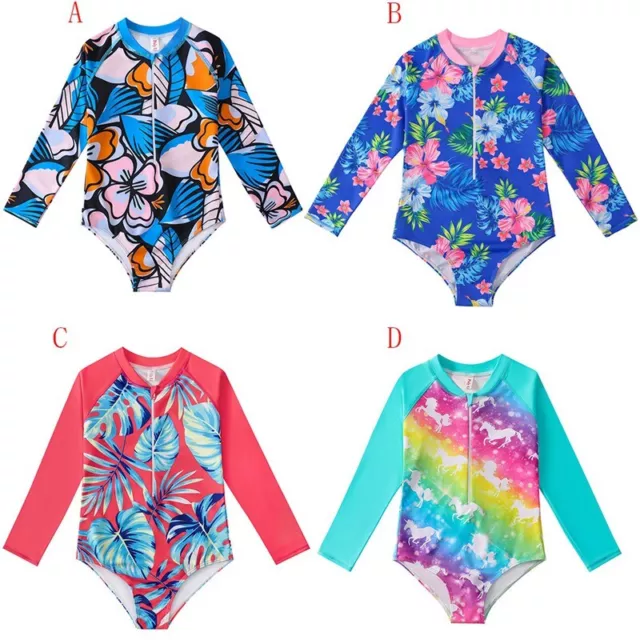 Kids Girls Swimsuit Floral Print One Piece Swimming Suit Long Sleeve Beach wear