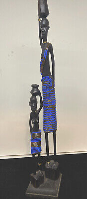 Vintage Hand Carved Wooden African Tribal woman & Child 16” Statue Figure Art