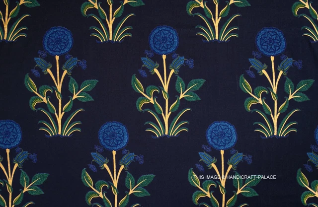 Main Bloc Bleu Fleur Imprimé Artisanat Coton Voile Indien Tissu Couture Par 0.9m