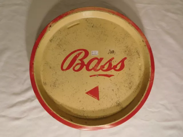 Awesome Antique Advertising BASS Beer Round Metal Tray Tan & Red Letters