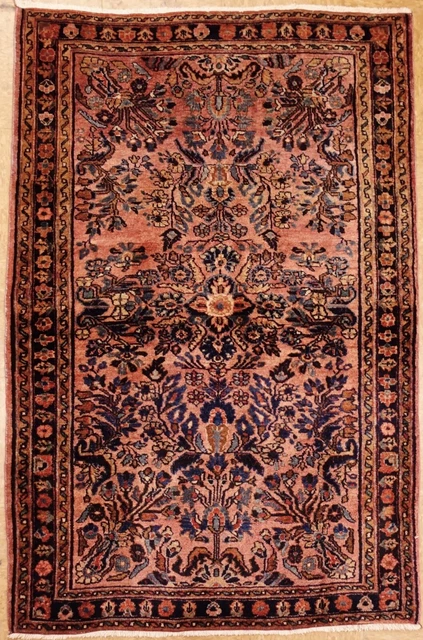 Hand Knotted Sarouk Ferahan Tribal Vintage Blush Red Wool Oriental Rug 3'5" x 5' Hand Knotted Sarouk Ferahan Tribal Vintage Blush Red Wool Oriental Rug 3'5" x 5'