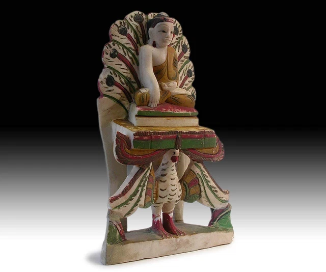 19th Century Burmese Amitabha Buddha On Peacock Marble Stone Shrine 2