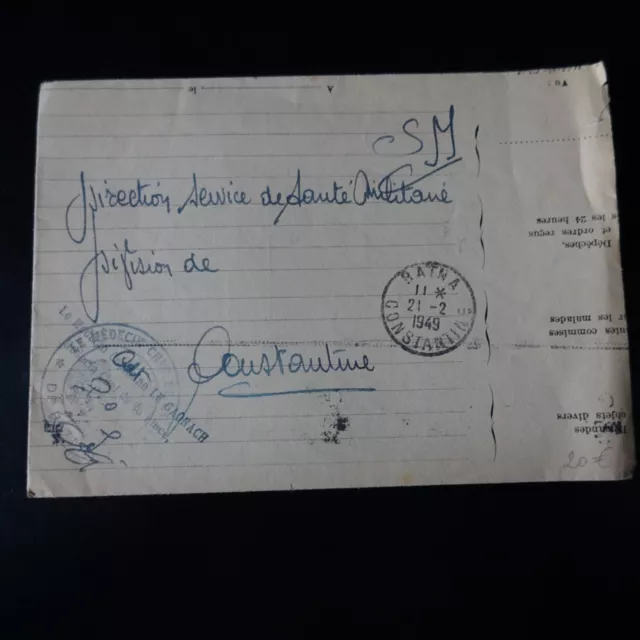 1949 Algerien - Umschlag Handarbeit Mit Stempel Militär Arzt Chef De Batna