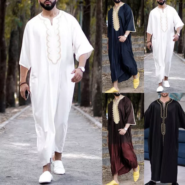 Mens Robe Muslim Clothing Saudi Arab Jubba Kaftan,Dishdash,Thobe,Long-Sleeve