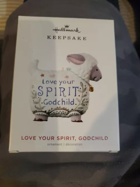 Hallmark Keepsake Ornament 2019 ~ "Love Your Spirit, Godchild" Porcelain Lamb