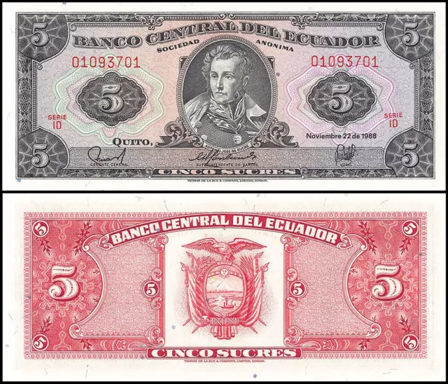 Ecuador 5 Sucres, 1988, P-113d.4, UNC, Series ID