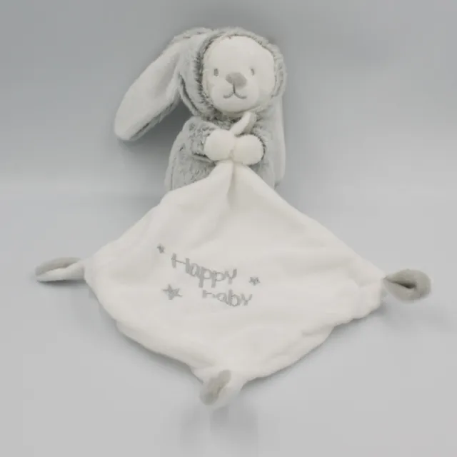 Doudou ours déguisé en lapin blanc gris mouchoir Happy Baby ORCHESTRA PREMAMAN -