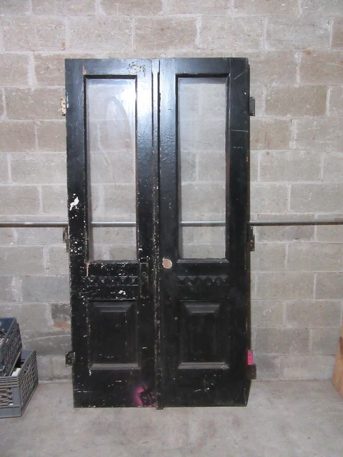 ~ Antique Walnut Double Entrance French Doors ~ 44 X 86 ~ Architectural Salvage