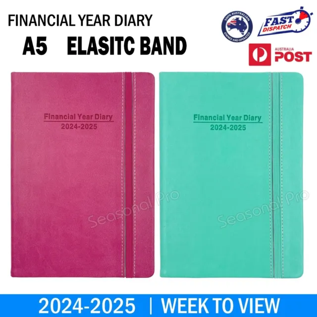 2024 2025 Financial Year Diary Week To View Elastic A5 Hard Cover Planner Office