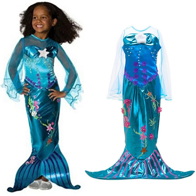 Girls Little Mermaid Costume Child Ariel Fairytale Fancy Dress Kids Party Outfit