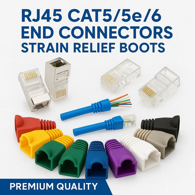 RJ45 CONNECTORS & Boots - Cat5e Cat6 Network LAN Ethernet Patch Cable ...