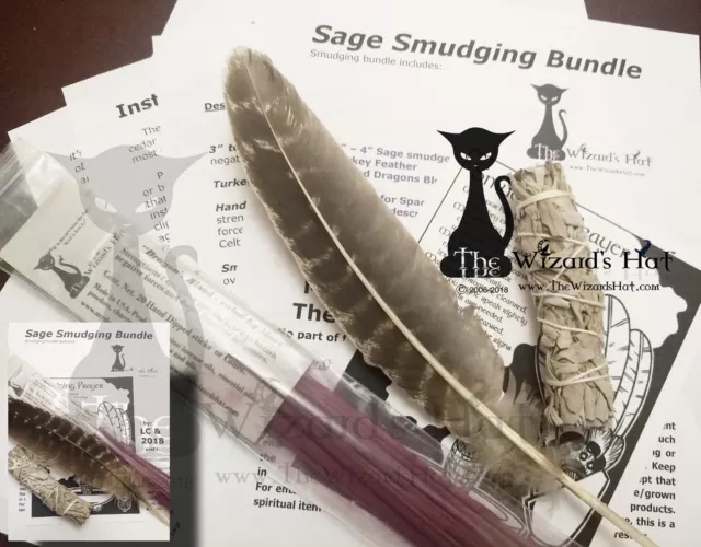 NEW Sage Smudge Spell Kit bundle White Sage Feather Ritual Altar Incense Prayer