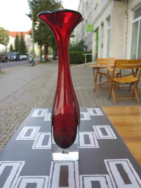 ASEDA Schweden Designer Glasvase Vase rubin rot 60er TRUE VINTAGE 60s Buntglas