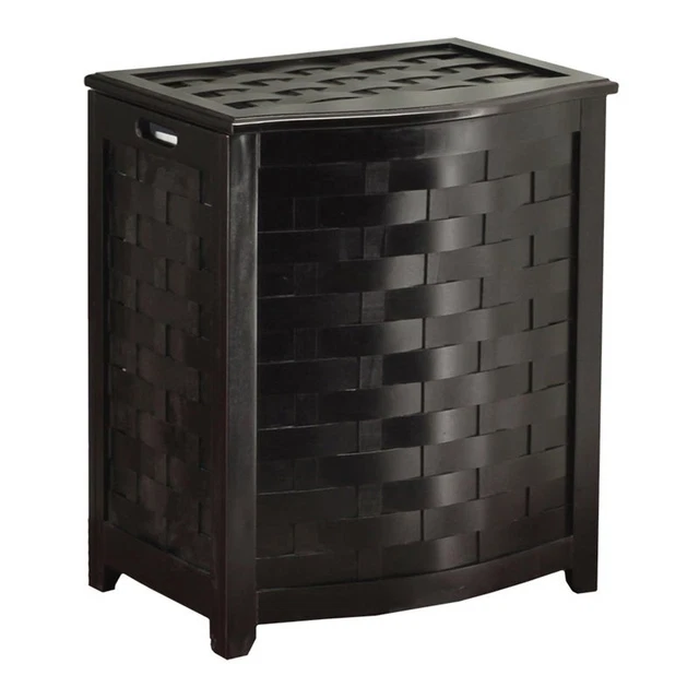 Oceanstar Bowed Front Contemporary Solid Wood Laundry Hamper in Black