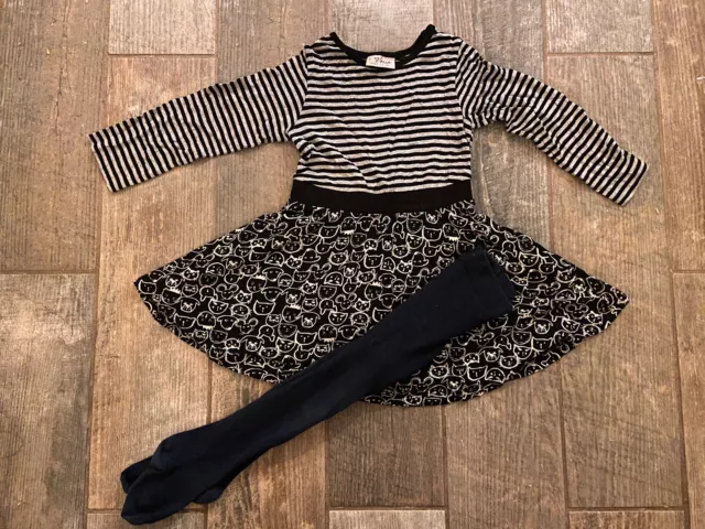Next Girls Cat Theme Tunic dress and Tights outfit set. Age 3-4. Great Condition