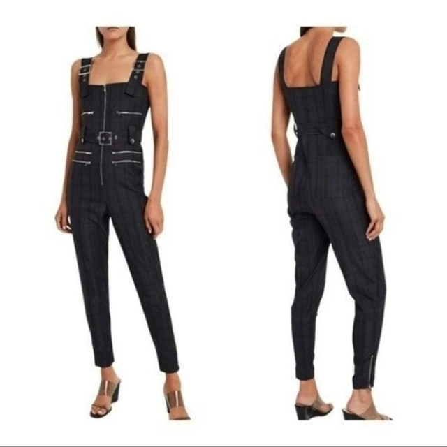 WeWoreWhat Overalls Women's XS Navy Plaid Moto NWT