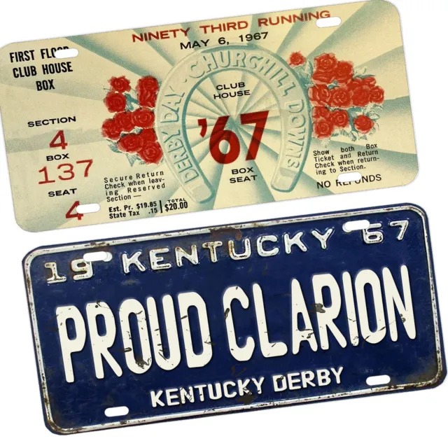 1967 Kentucky Derby Winner Horse Named Proud Clarion License Plate Ticket Design