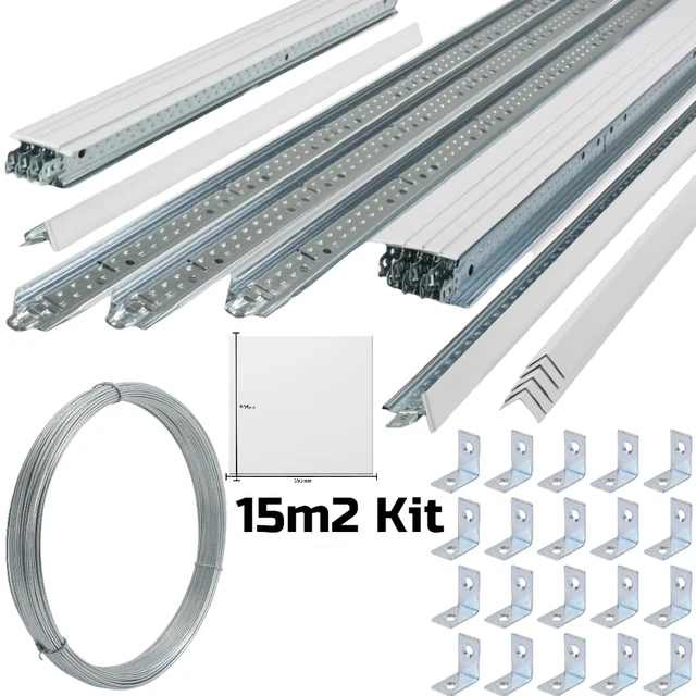 5m2 Komplett weißes Gittersystem Rahmenset abgehängte Deckenfliesen 595mm x 595mm