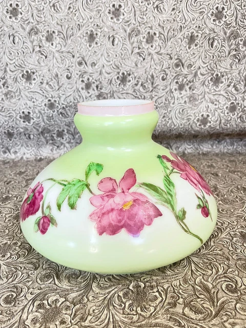 Fenton Milk Glass Oil Lamp Shade Hurricane GWTW Light  8 1/4" Fitter Victorian