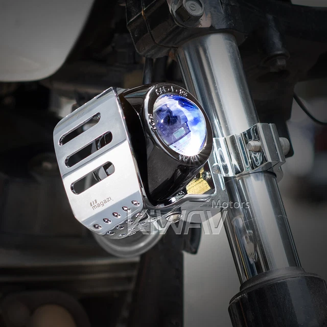 fog light chrome aluminum housing x2 fits Harley Triumph BMW Honda Suzuki ε