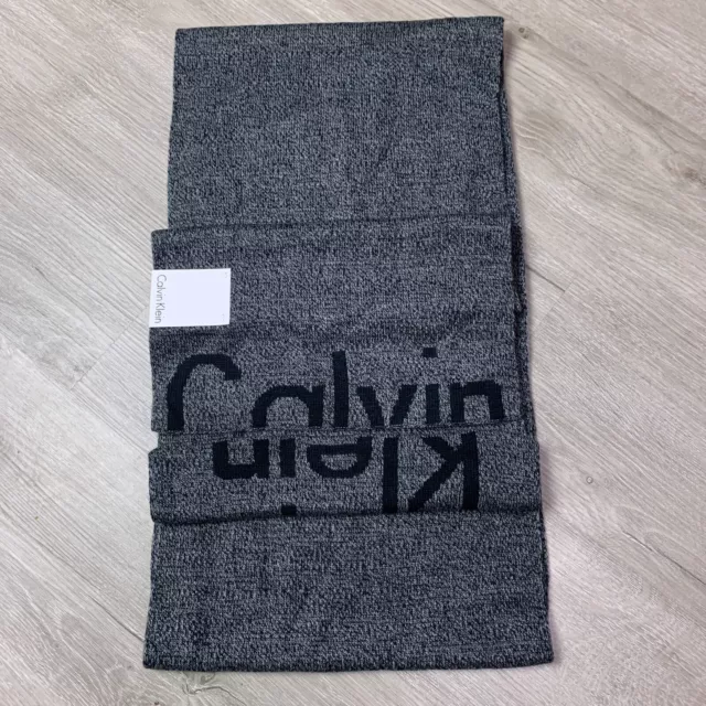 Calvin Klein Mens Scarf Cutoff Logo One Size Warm Winter Heather