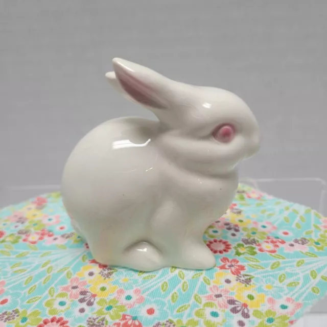 Vintage Goebel White Bunny Rabbit Figurine Sitting Pink Eyes Easter W Germany